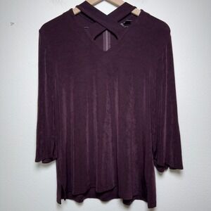 Chico's‎ Travelers Women Top Large Purple Criss Cross V-Neck Bell Sleeve Blouse2